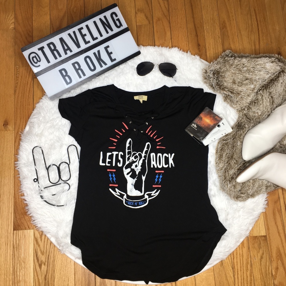 🎸True Craft “Let’s Rock” TieFront Casual Blouse